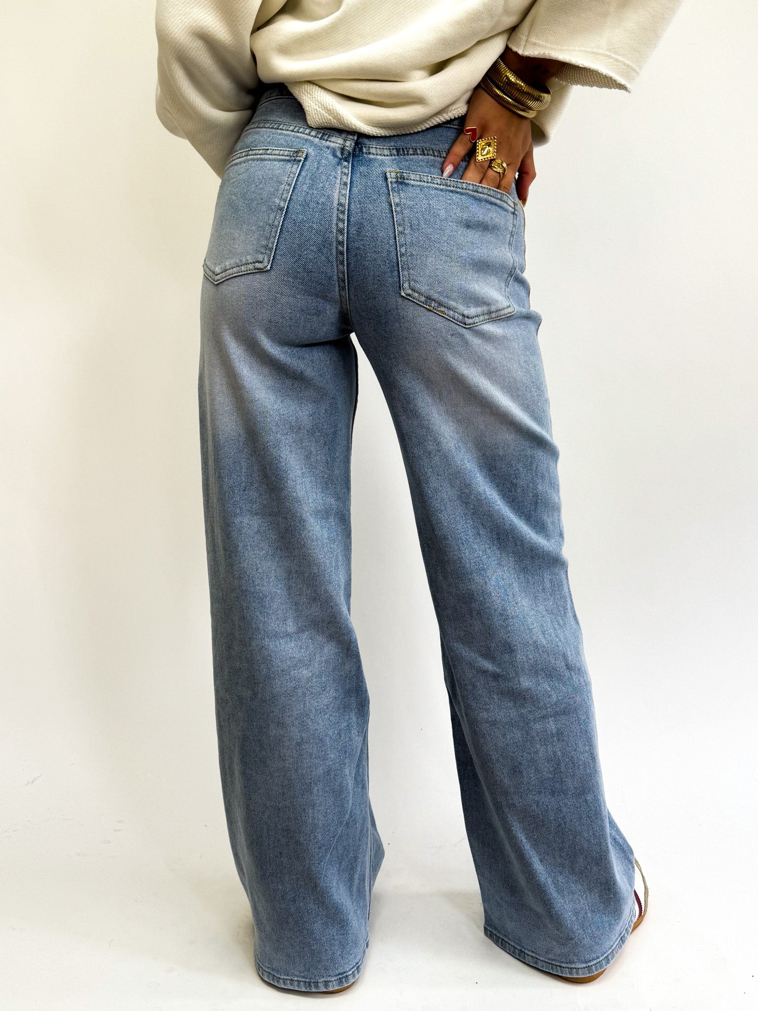 Wide Leg Jeans Side Band Blue