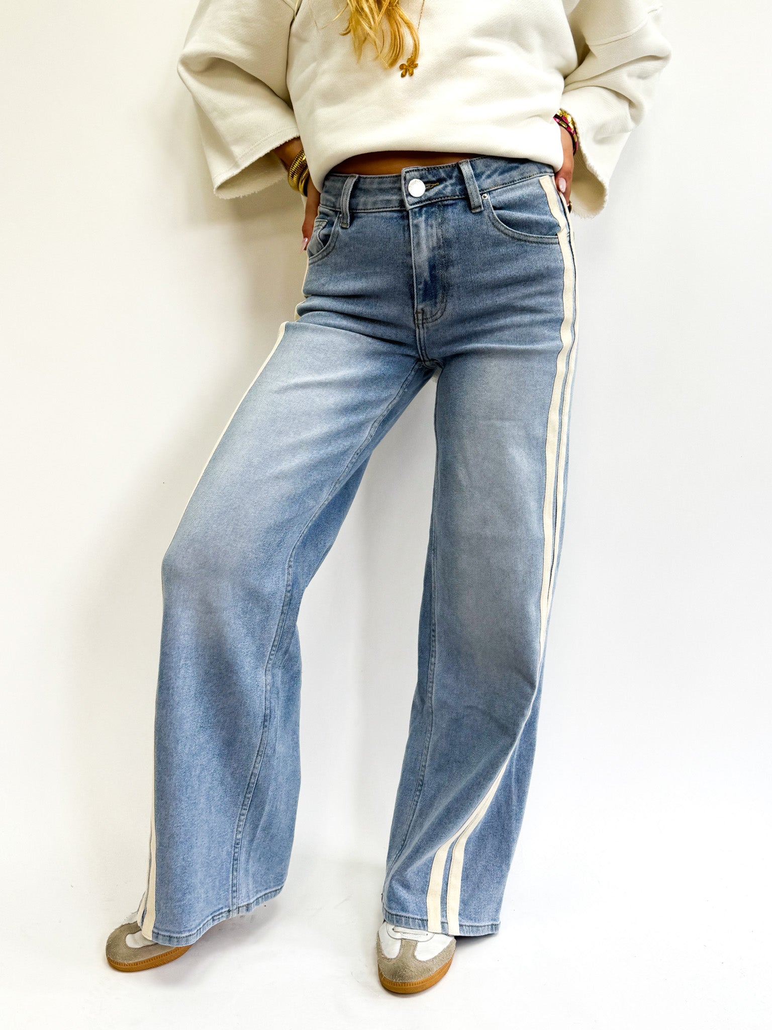 Wide Leg Jeans Side Band Blue