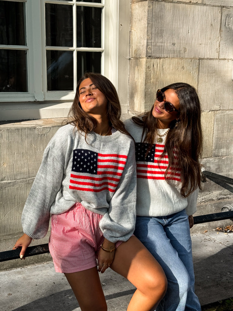 American Flag Sweater Grey