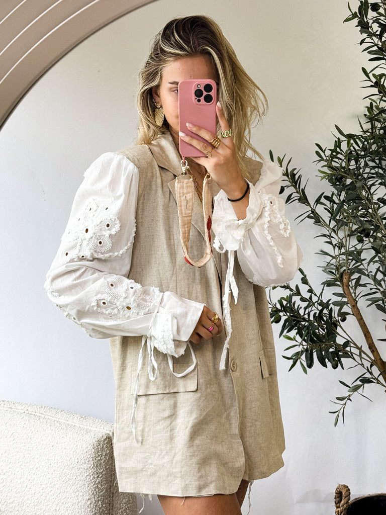 Embroidery Sleeve Blazer Sand