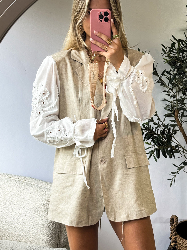 Embroidery Sleeve Blazer Sand