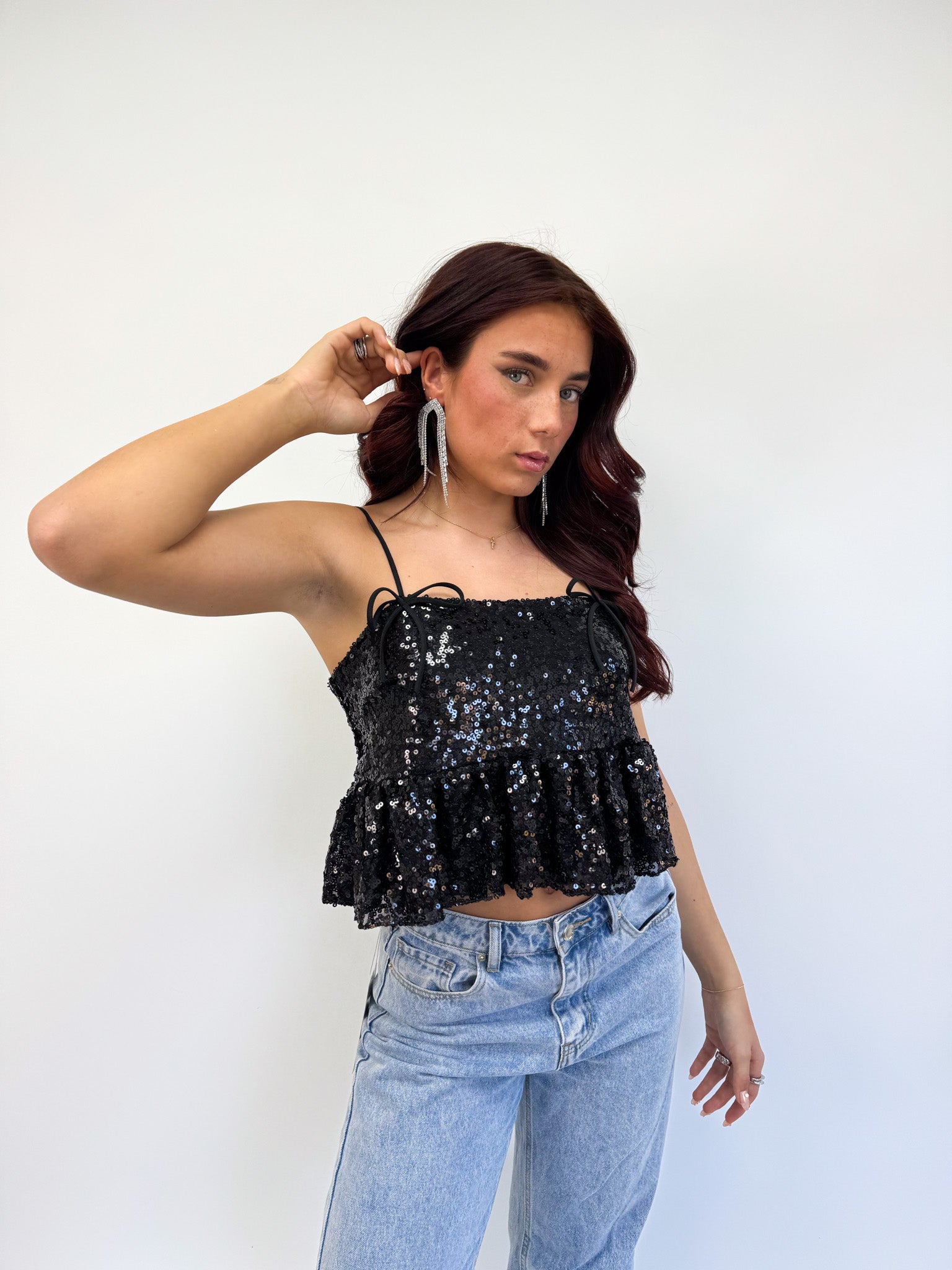 Cheers Glitter Top Black