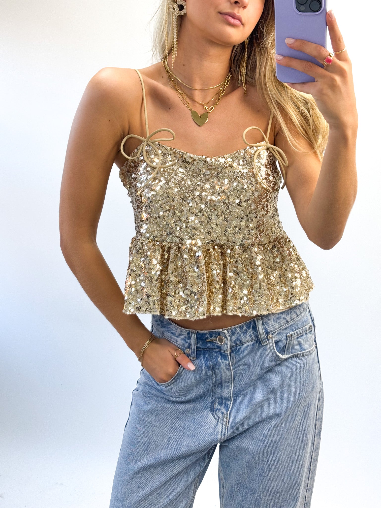 Cheers Glitter Top Gold