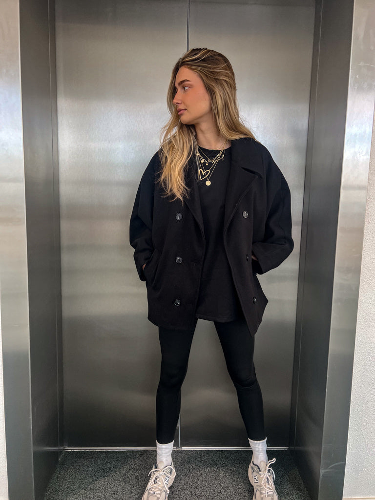 Double breasted Short Coat Black