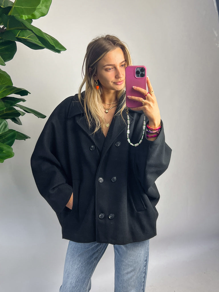 Double breasted Short Coat Black