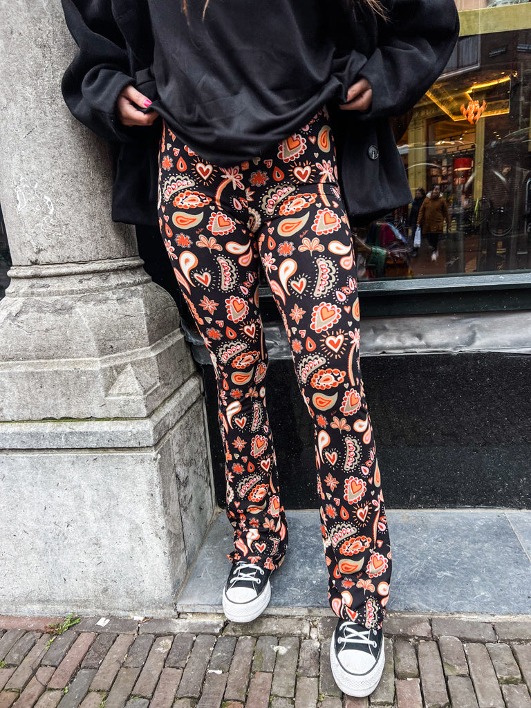 Elin Orange Black Flared Pants 