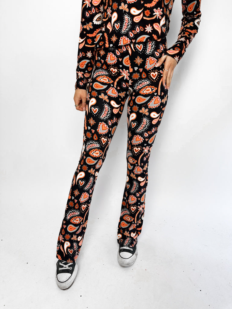 Elin Orange Black Flared Pants 