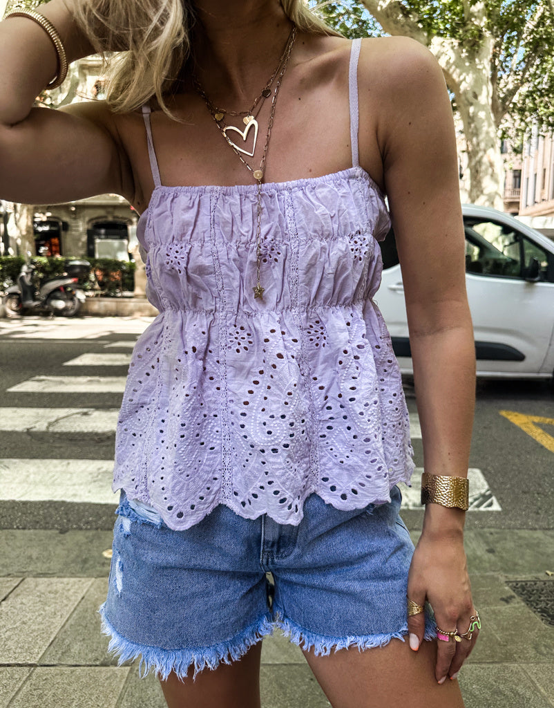 Emeli Broderie Top Lilac