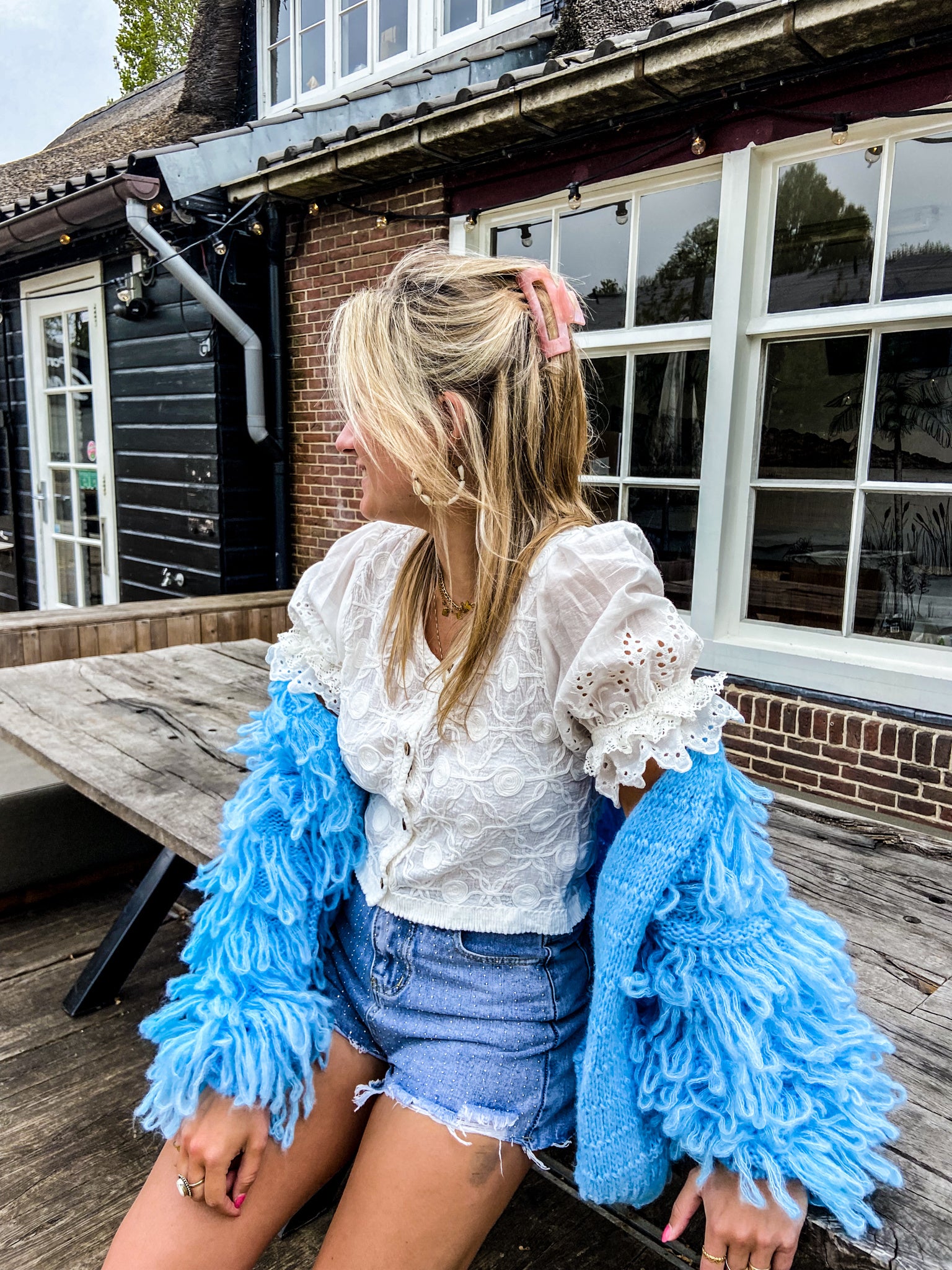 Fringe Vest Sky Blue