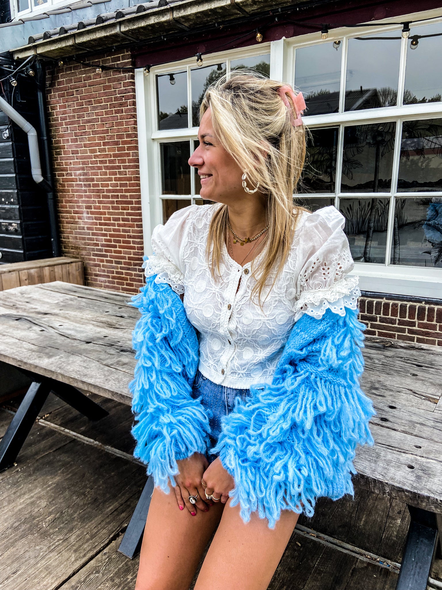 Fringe Vest Sky Blue