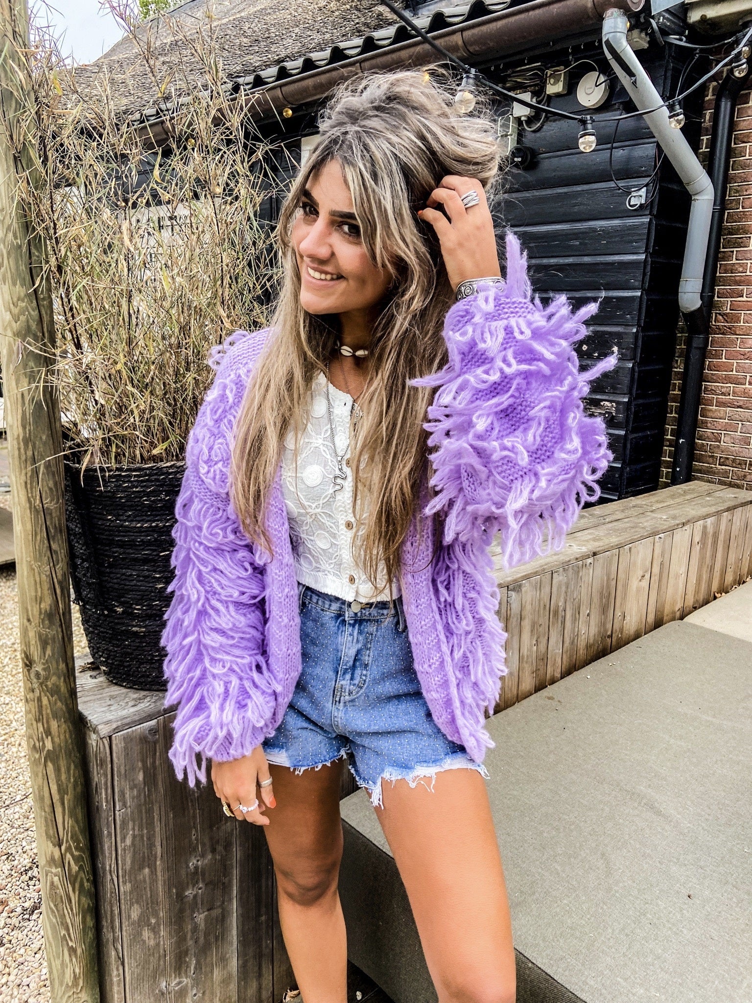 Purple fringe vest hotsell