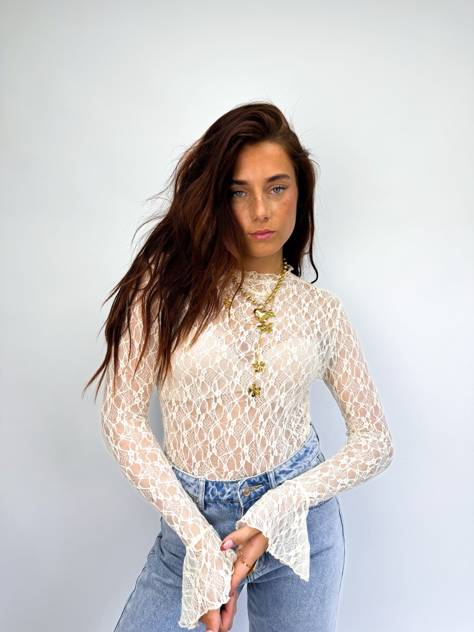 Jade Lace Longsleeve Top Creme