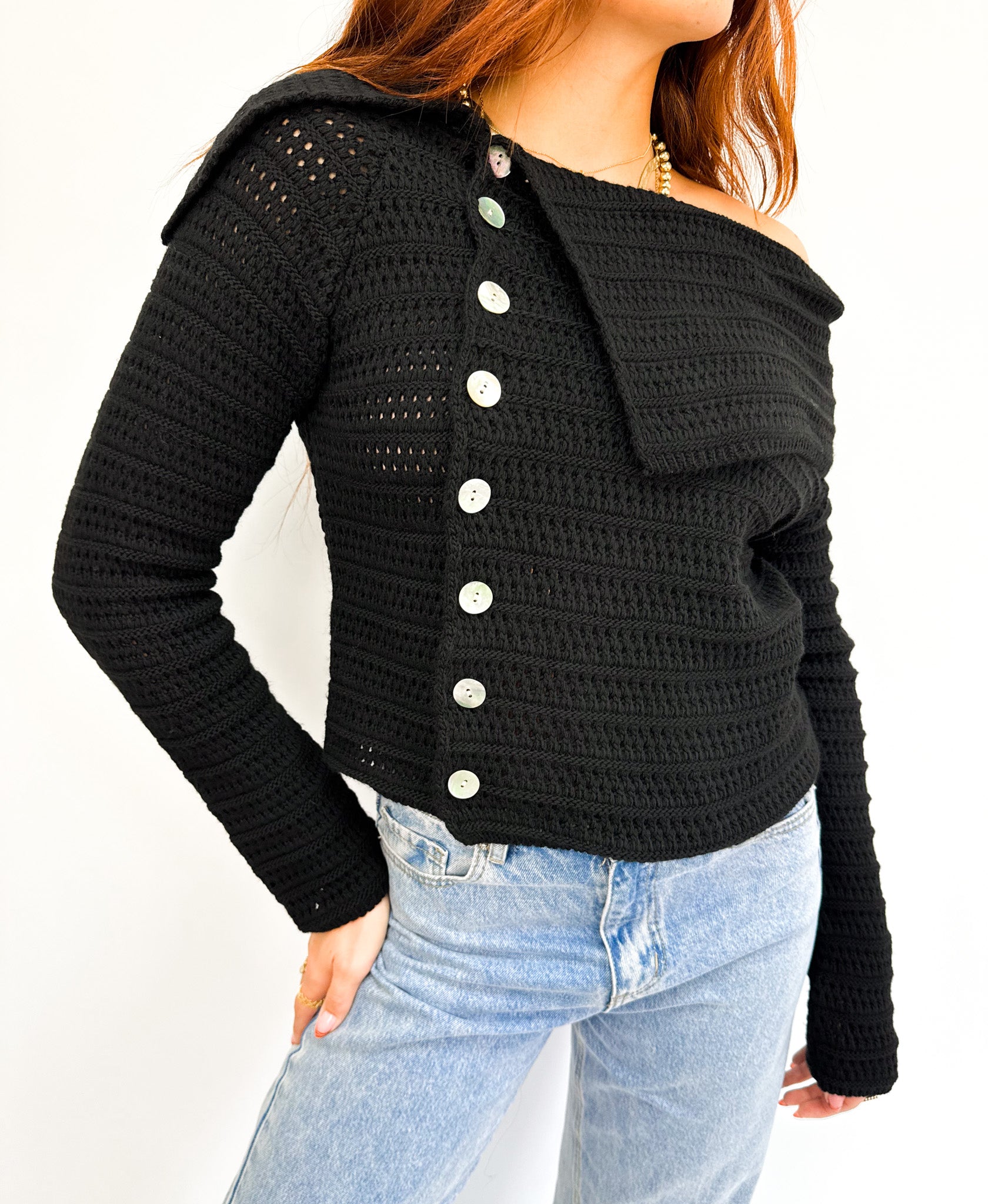 Leah Off Shoulder Knit Black