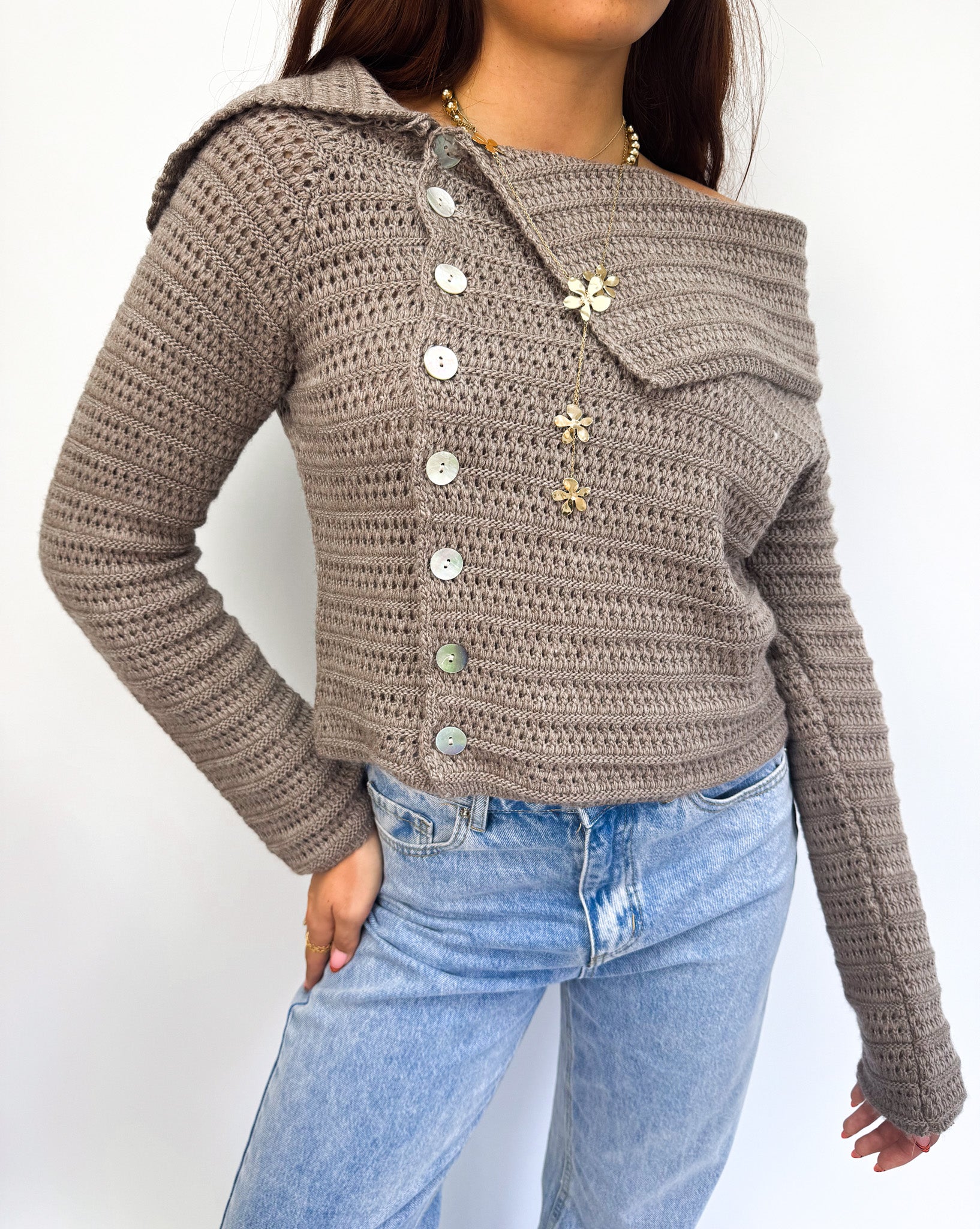 Leah Off Shoulder Knit Taupe