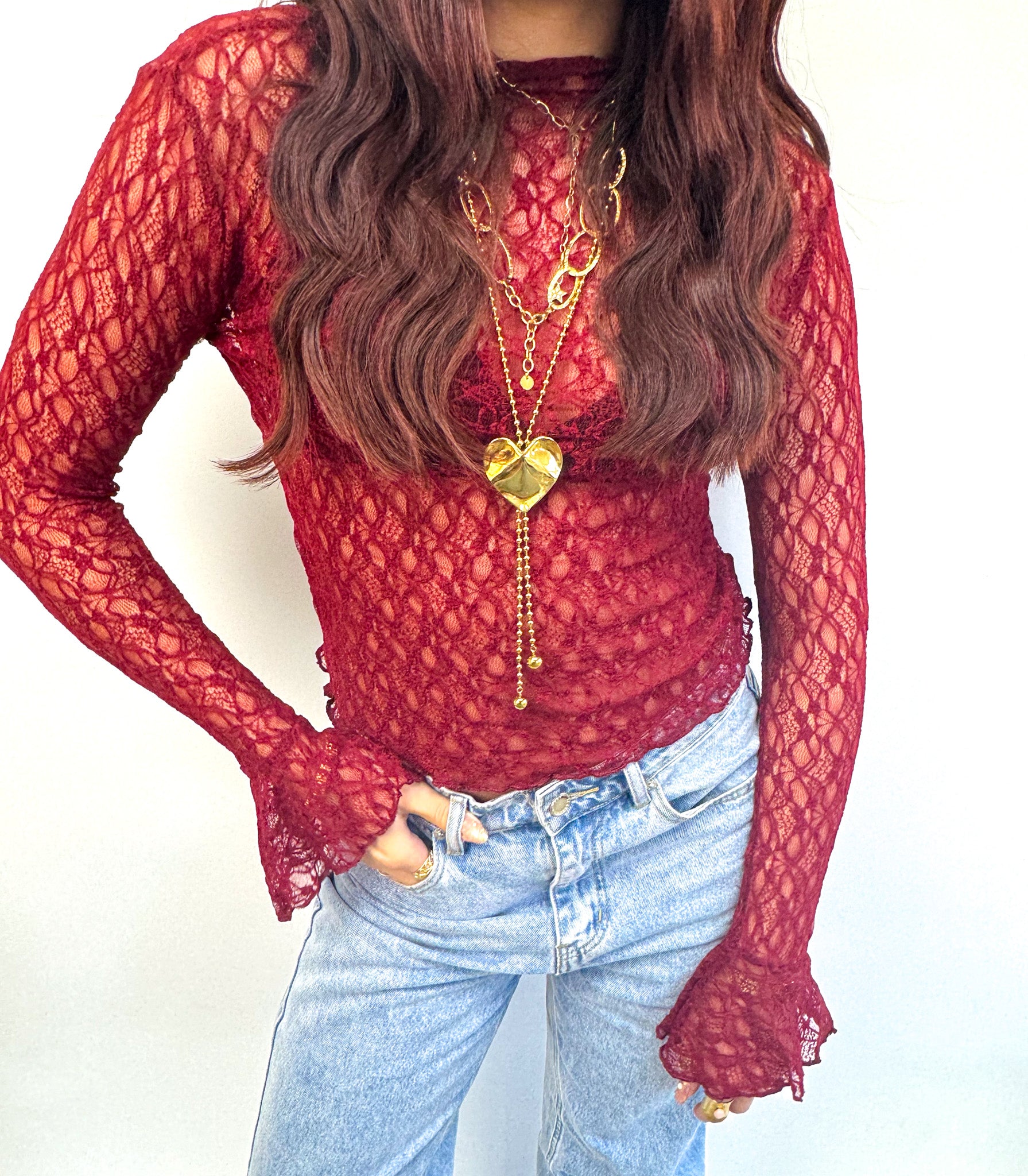 Jade Lace Longsleeve Top Bordeaux