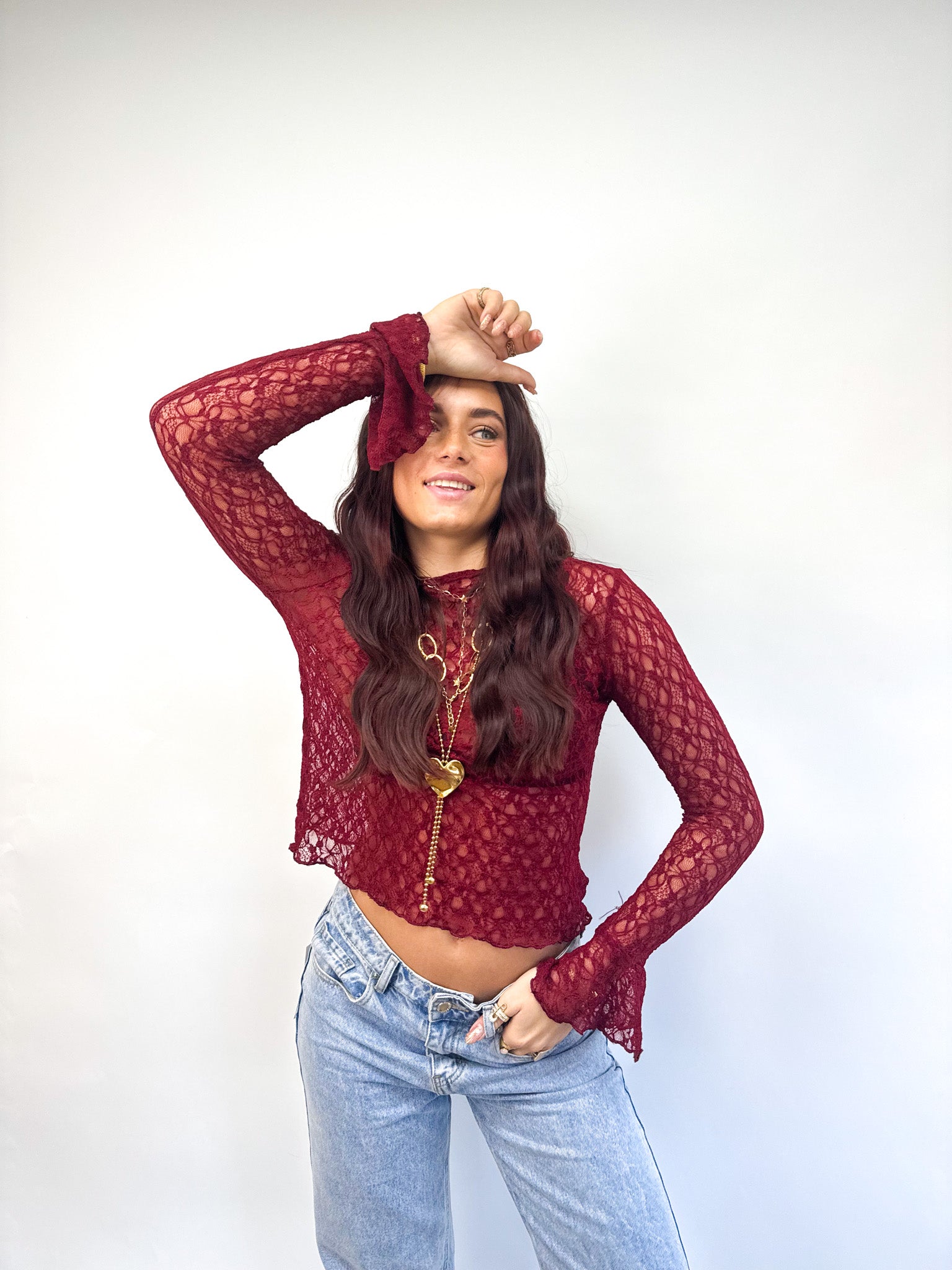 Jade Lace Longsleeve Top Bordeaux