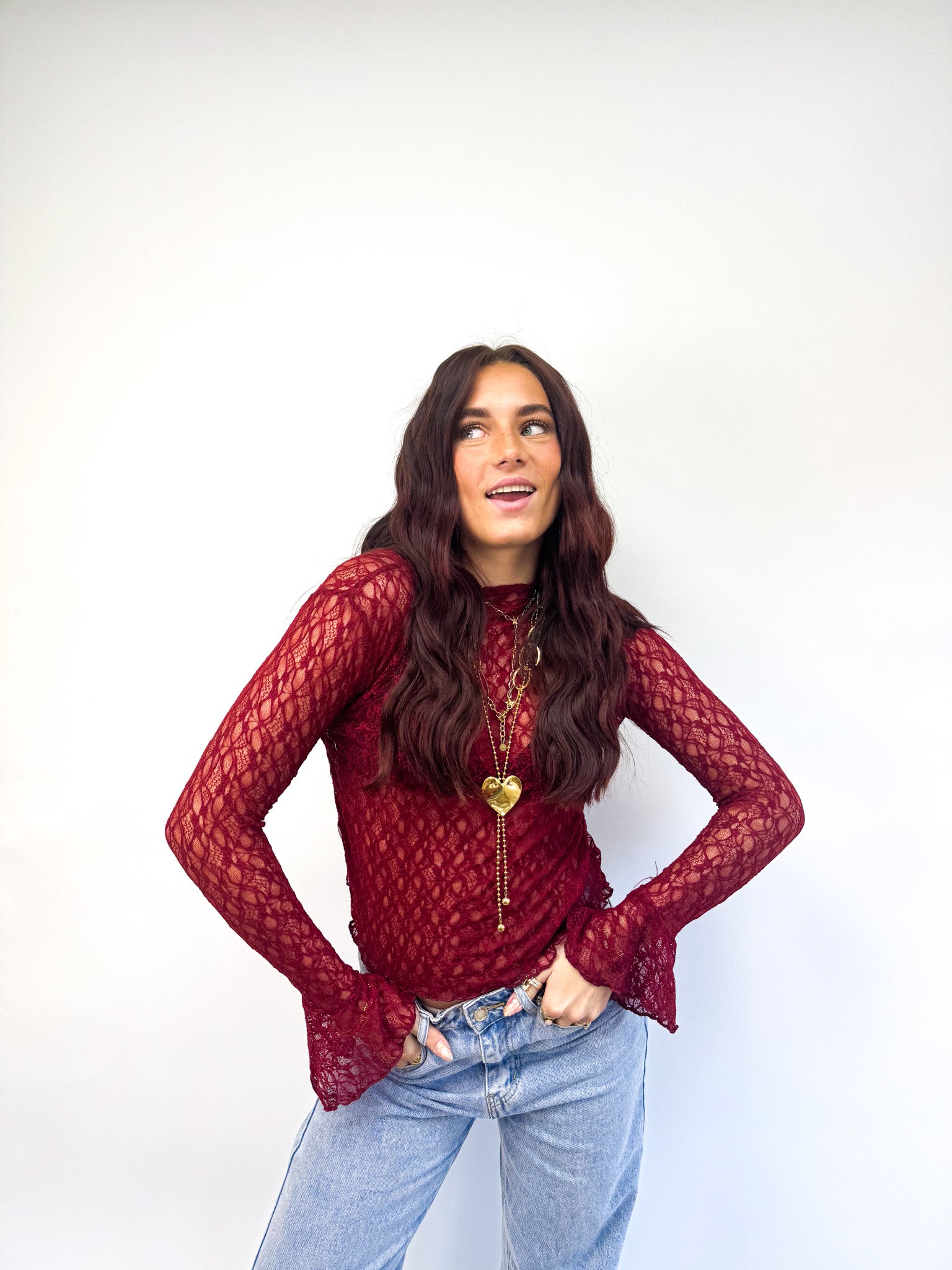 Jade Lace Longsleeve Top Bordeaux