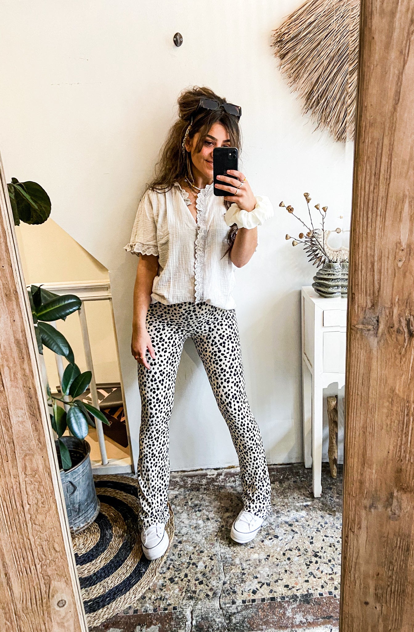 Cheetah Flared Pants Ecru