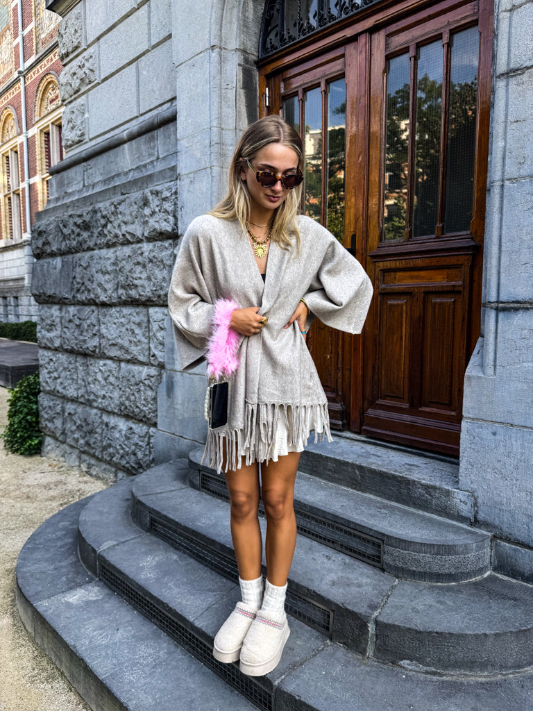 Mila Fringe Vest Taupe