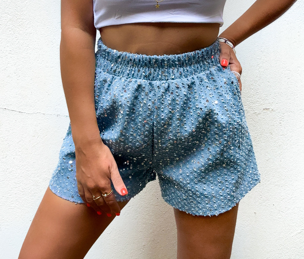 Morgan Sparkle Shorts Blue