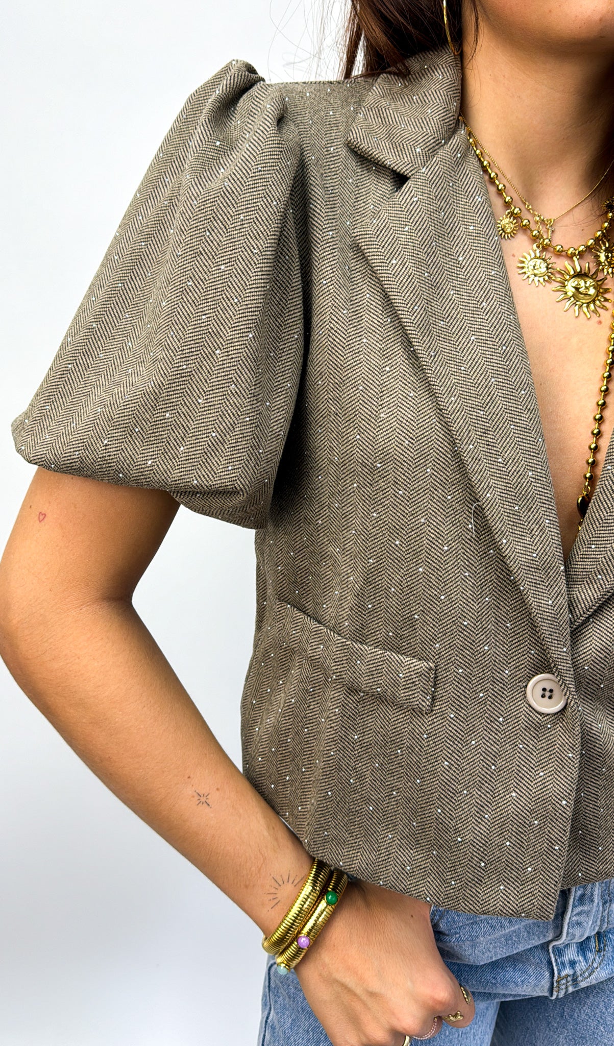 Nina Short Sleeve blazer Sparkle Brown