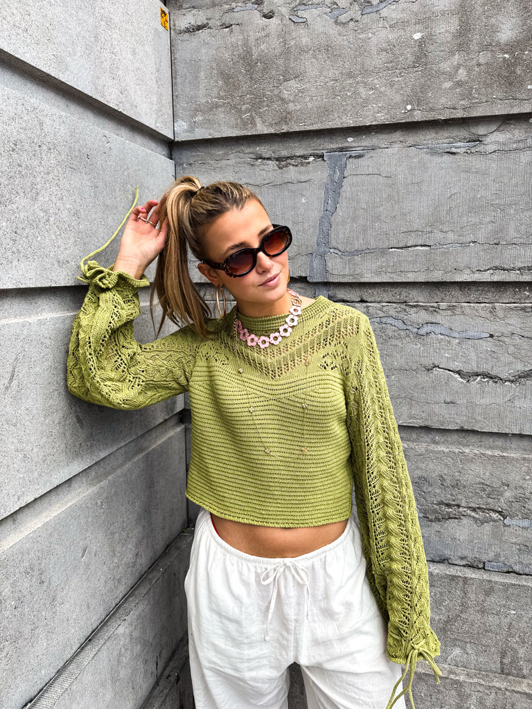 Wavy Knitted Top Green