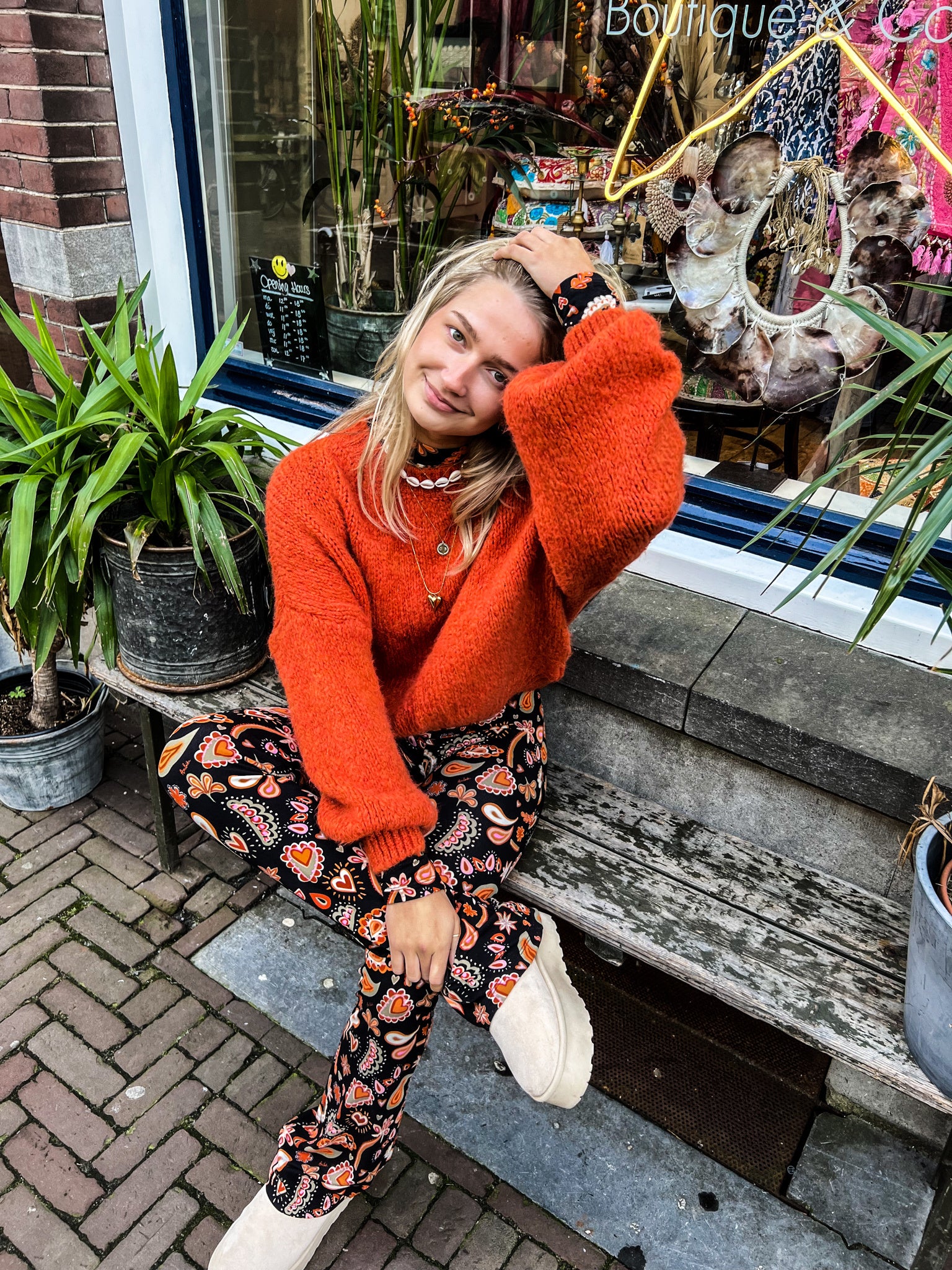 Elin Orange Black Flared Pants