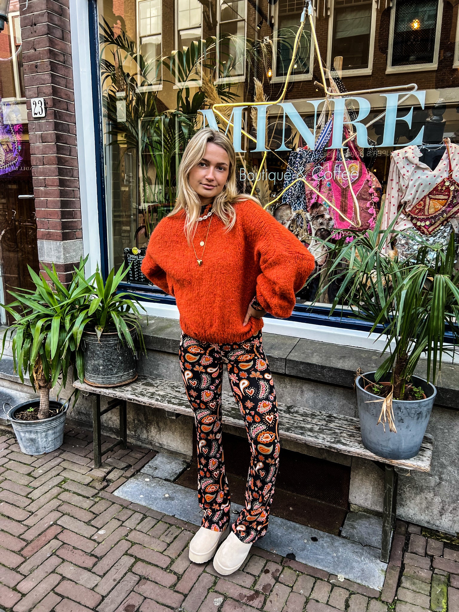 Elin Orange Black Flared Pants