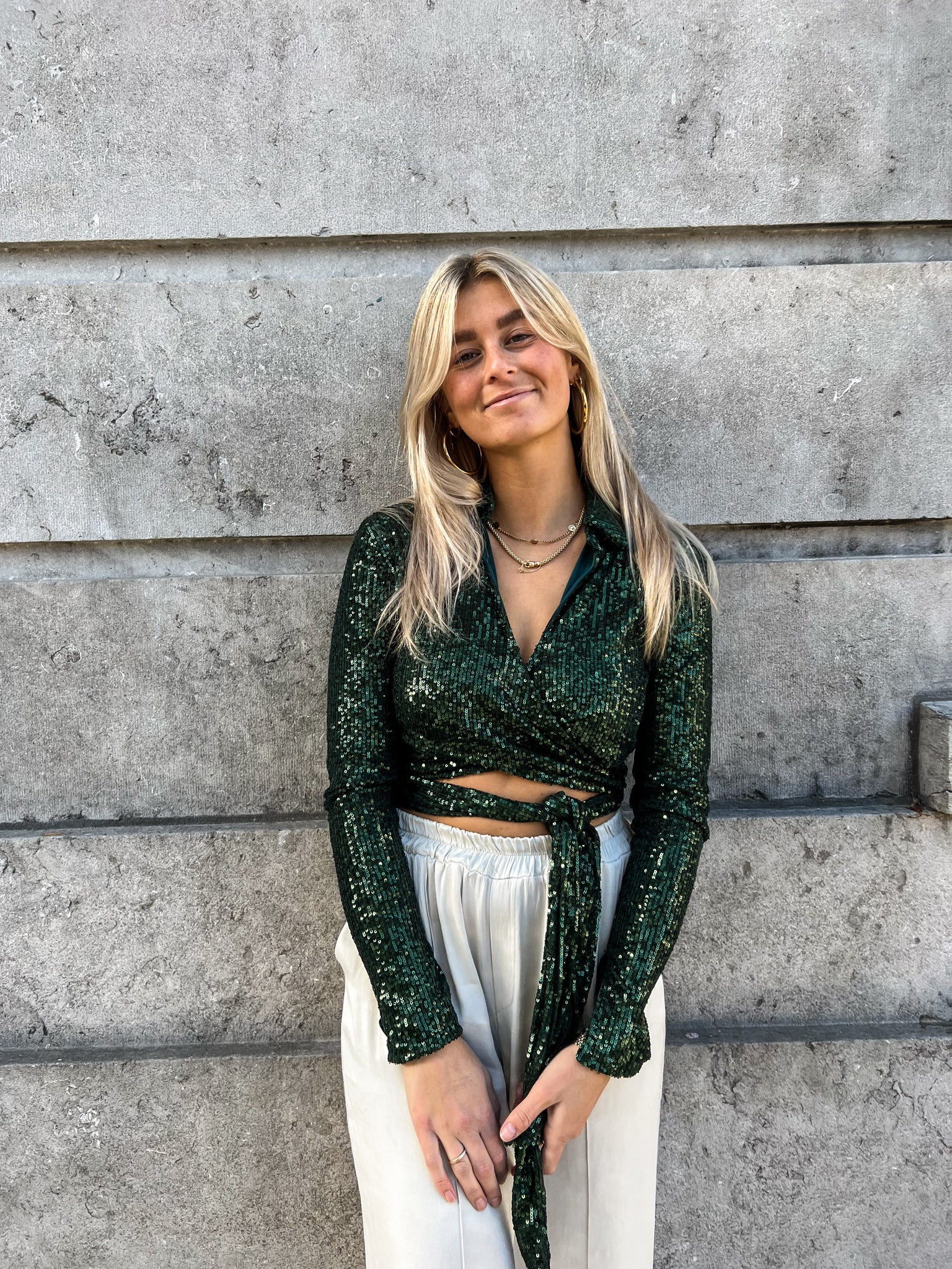 Sequin Wrap Top Green