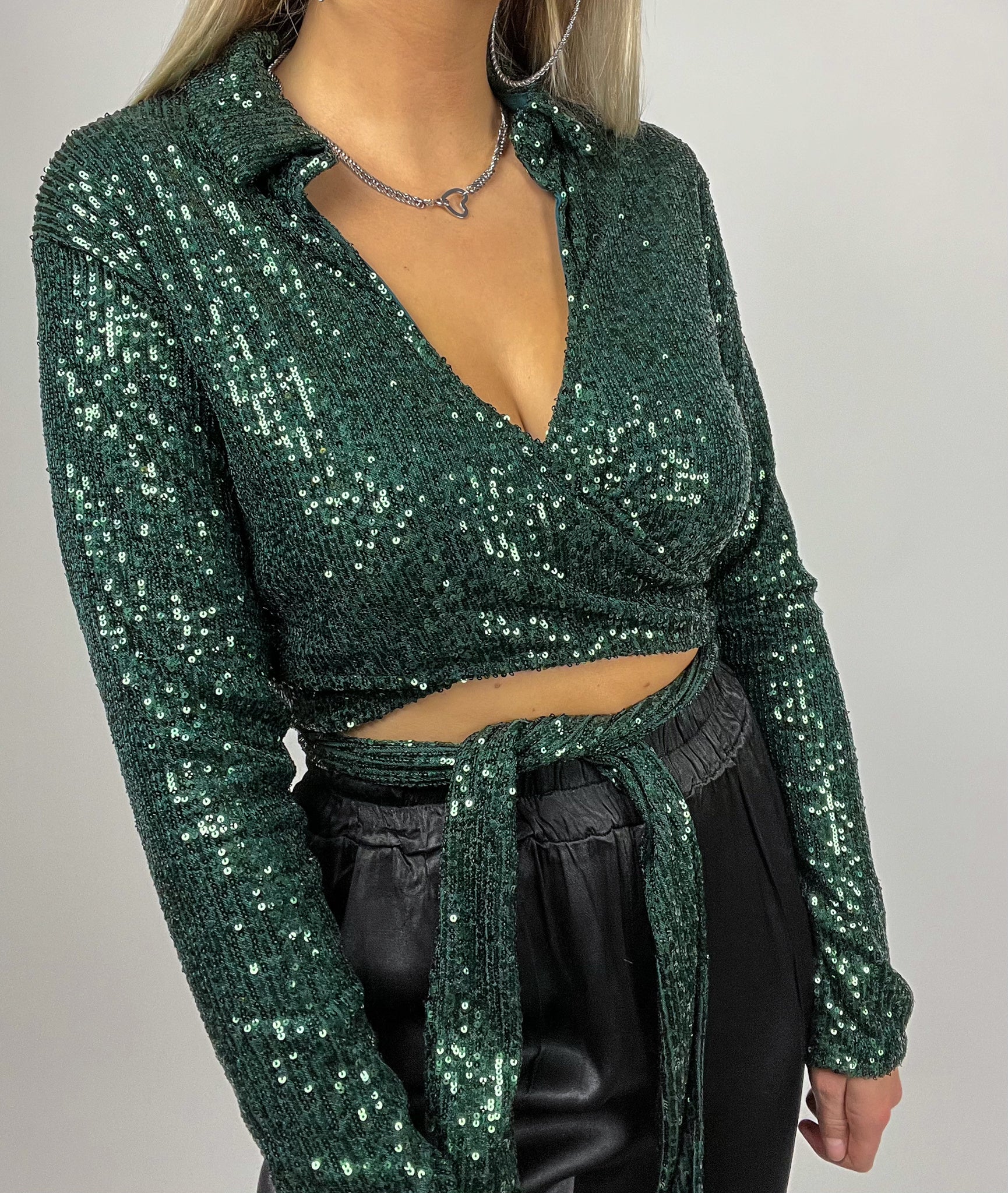 Sequin Wrap Top Green