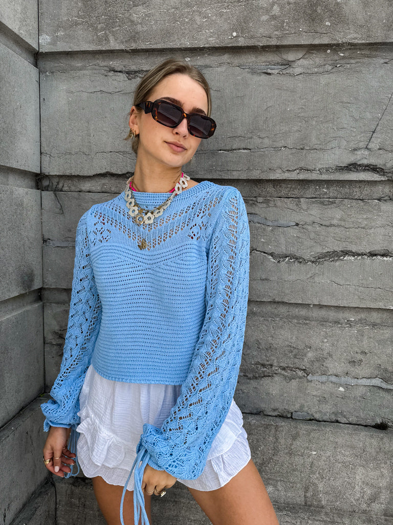 Wavy Knitted Top Skye Blue