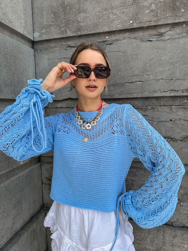 Wavy Knitted Top Skye Blue