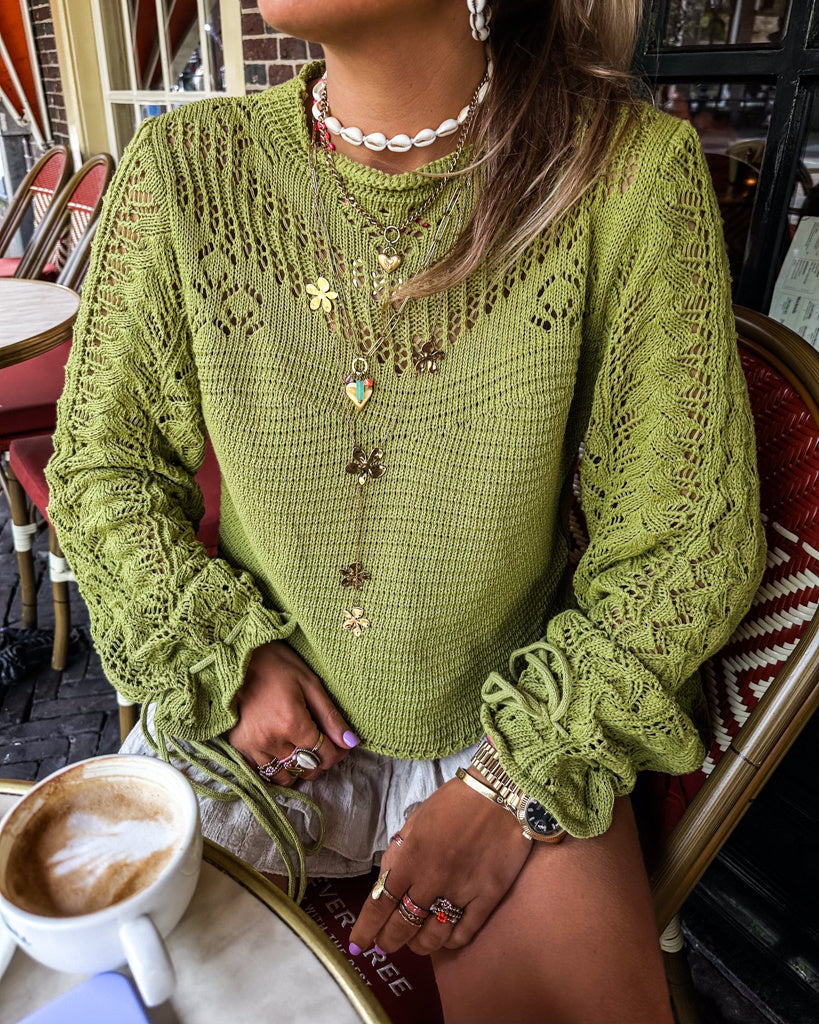 Wavy Knitted Top Green