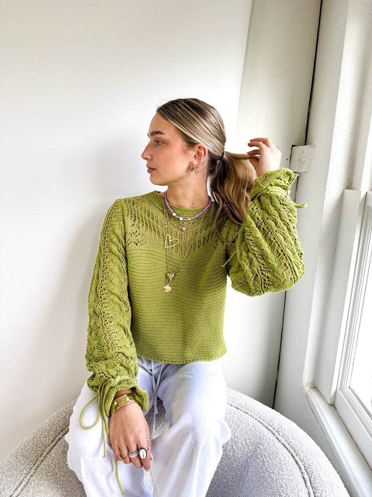 Wavy Knitted Top Green