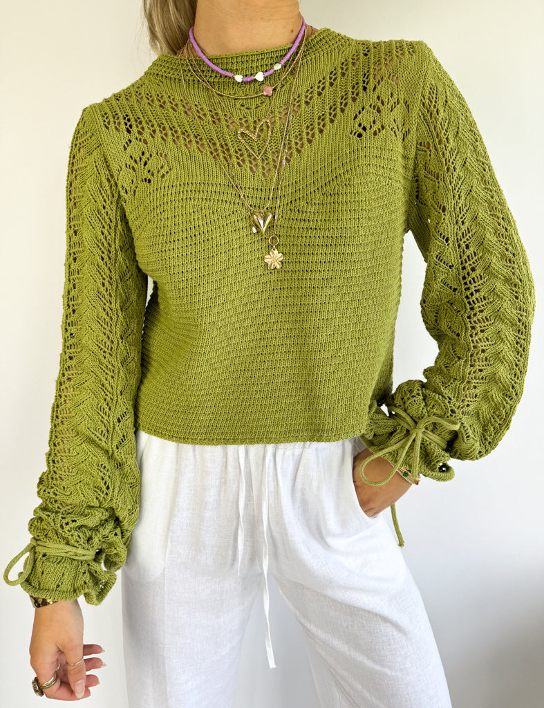 Wavy Knitted Top Green