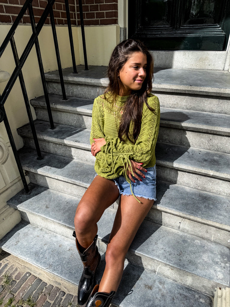 Wavy Knitted Top Green