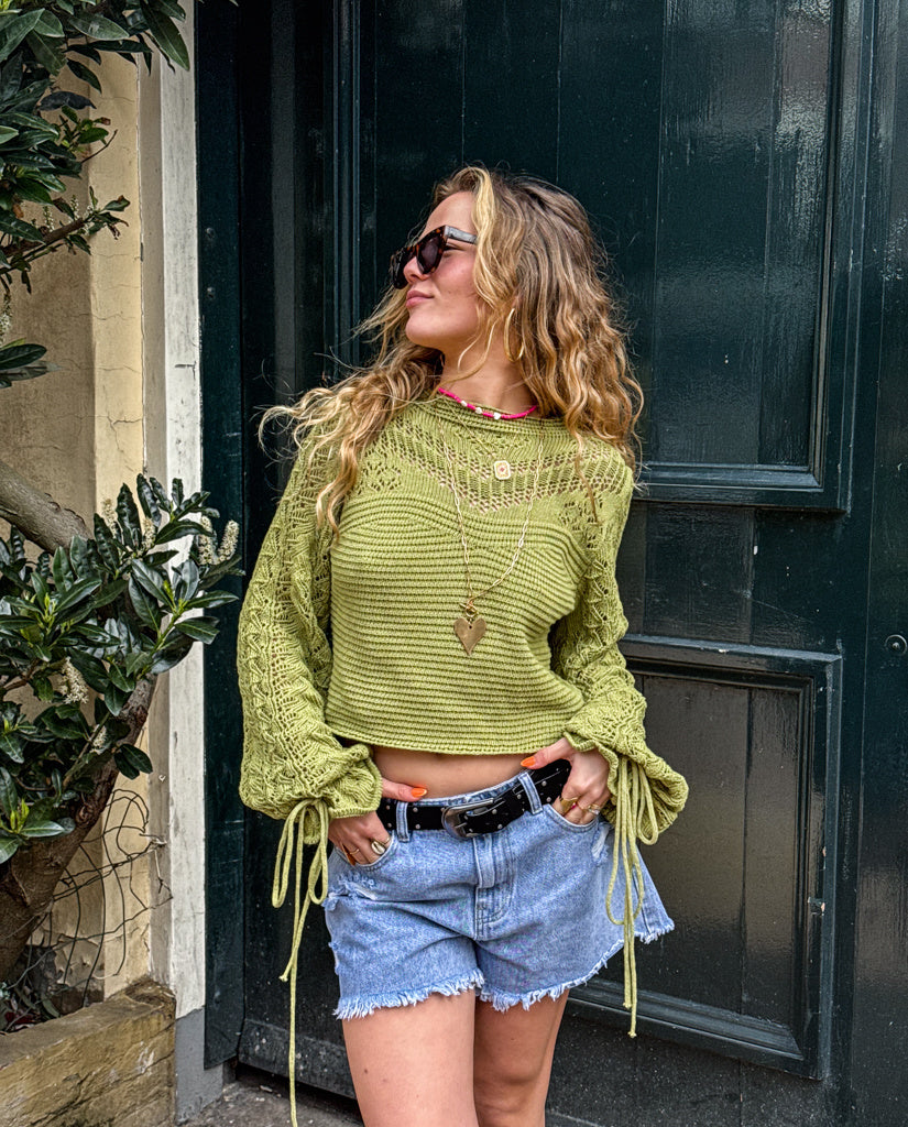 Wavy Knitted Top Green