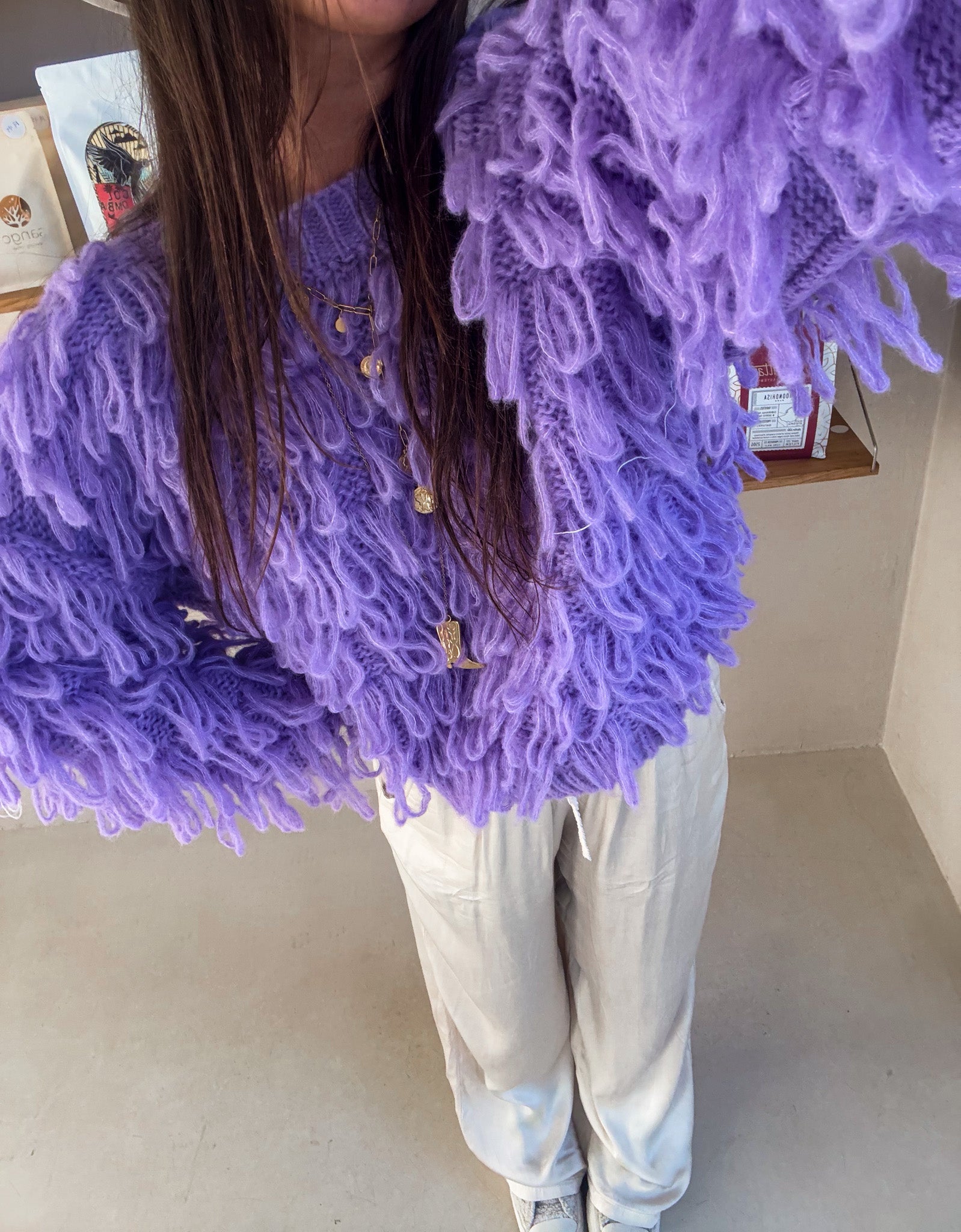 Zoe Fringe Knit Purple