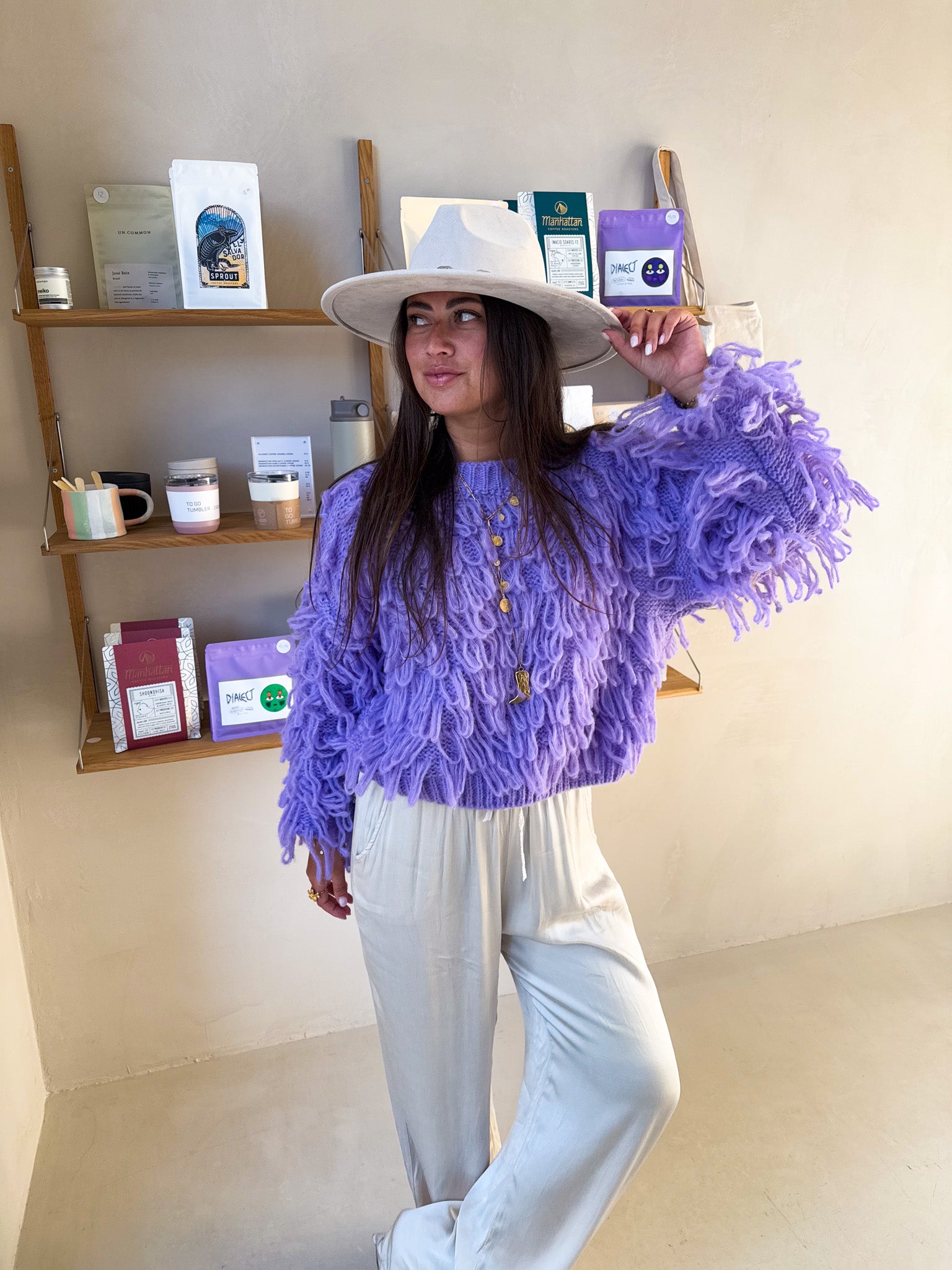 Zoe Fringe Knit Purple