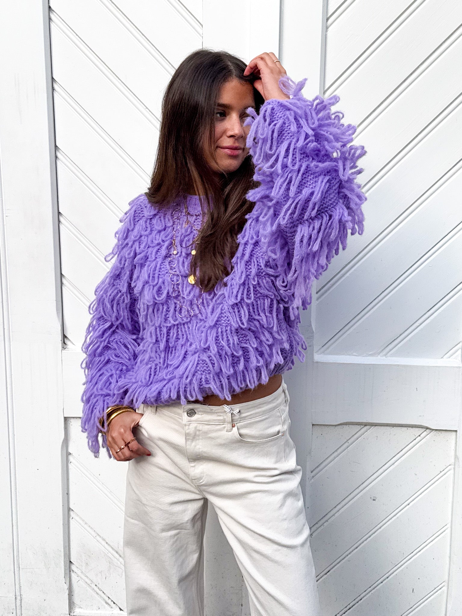 Zoe Fringe Knit Purple