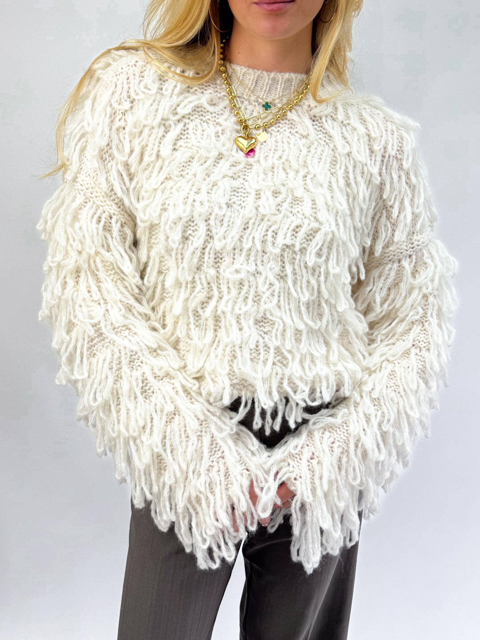 Zoe Fringe Knit Ecru