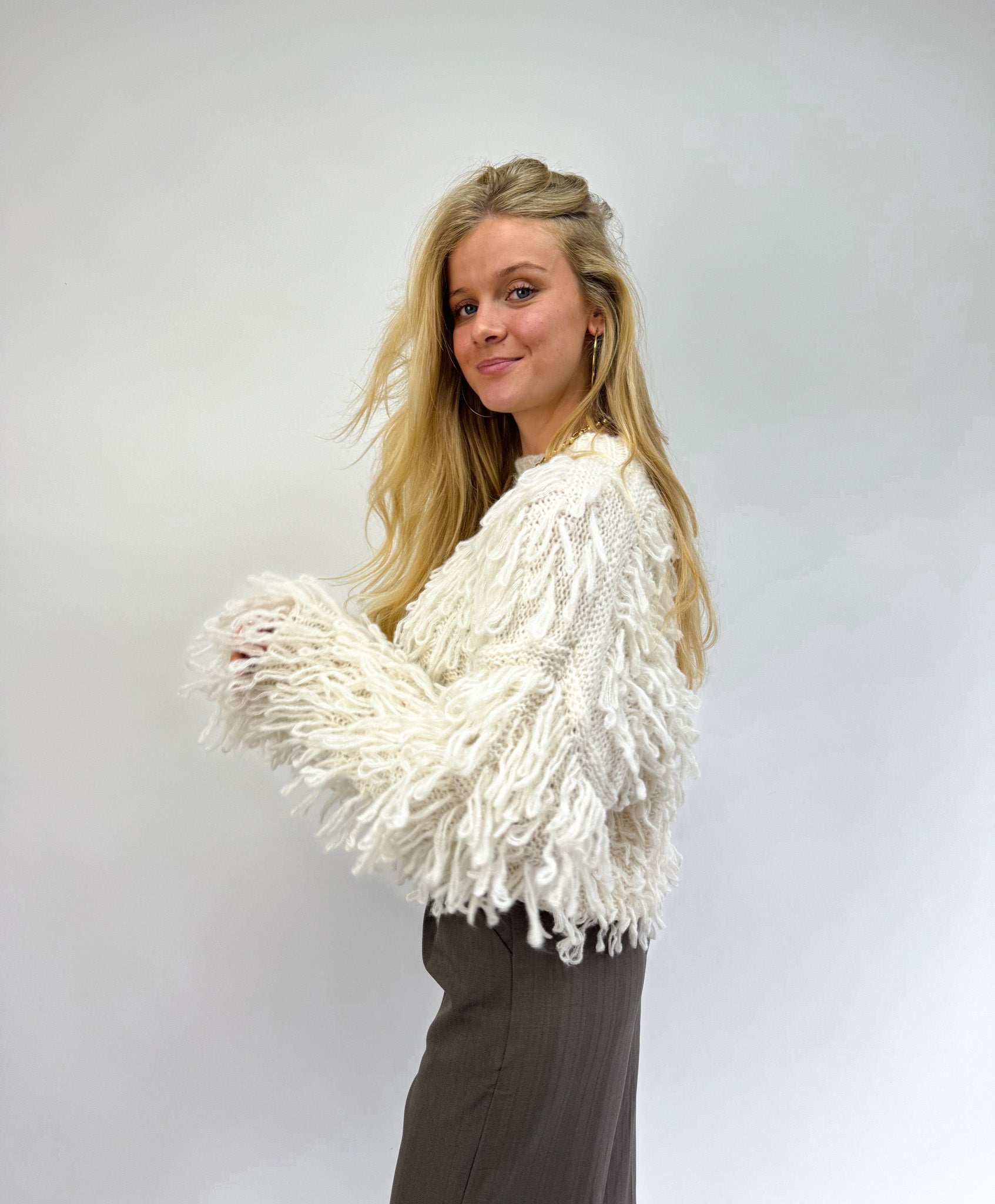 Zoe Fringe Knit Ecru