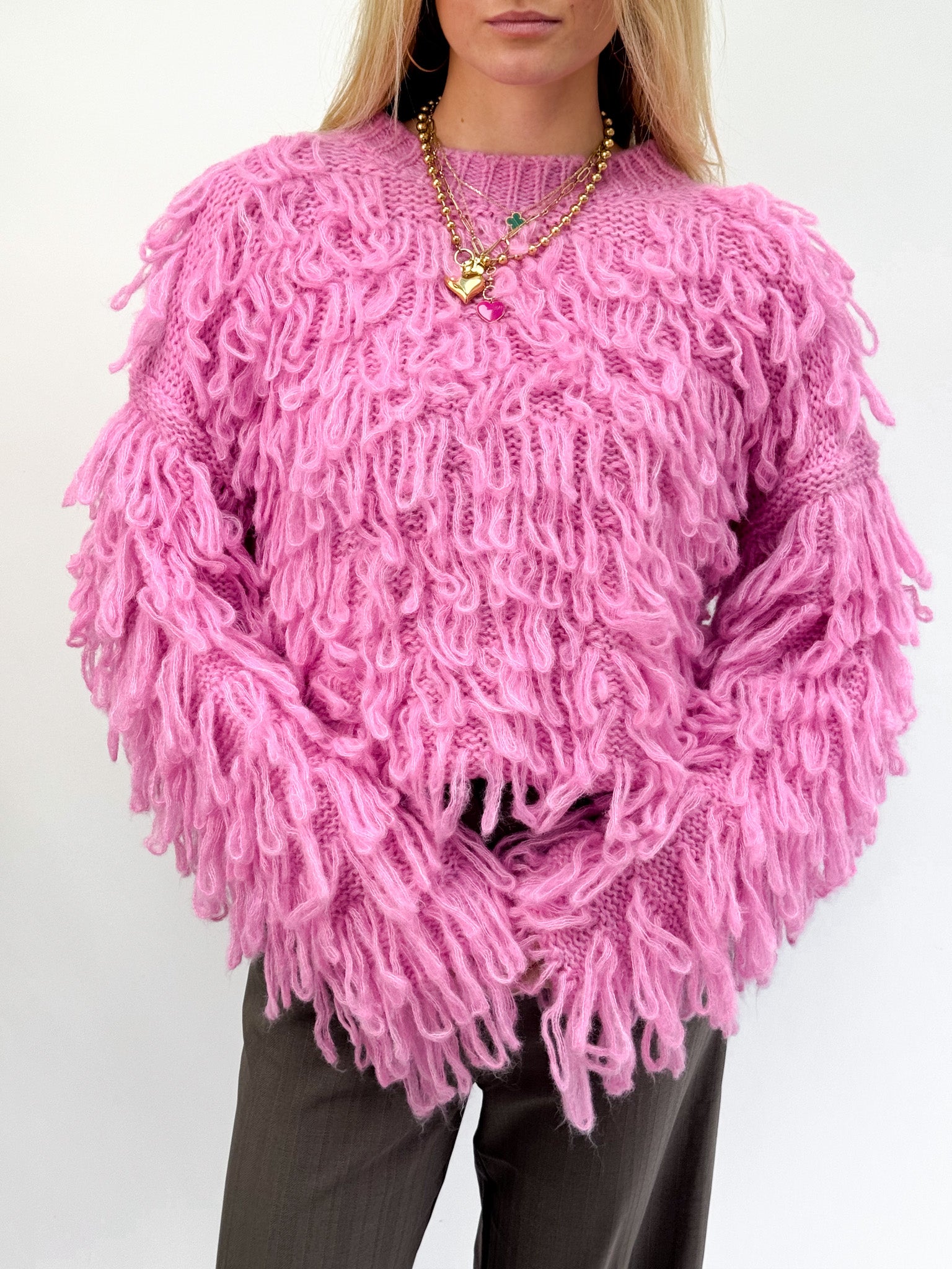 Zoe Fringe Knit Pink