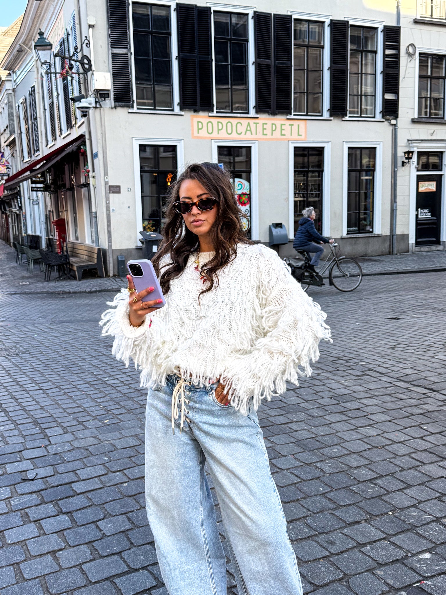 Zoe Fringe Knit White