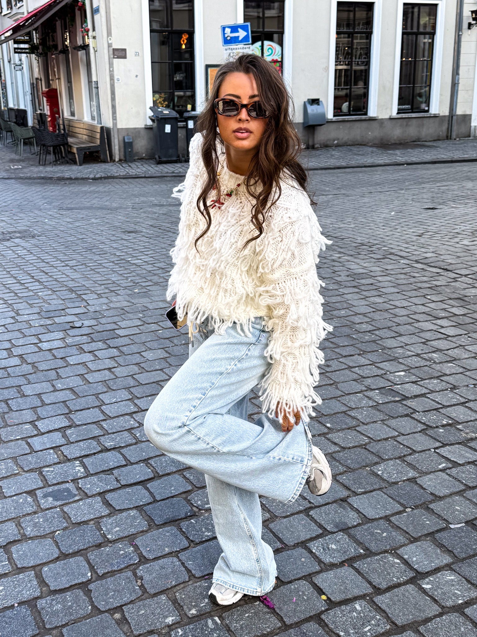 Zoe Fringe Knit White